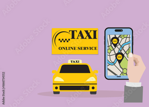 Taxi app.Taxi mobile illustration car concept banner
