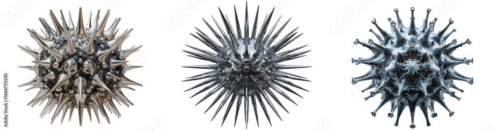 Obraz premium Three abstract viruslike particles isolated on transparent background