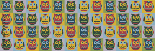 Wallpaper Mural Festive cozy pattern with winter birds in Scandinavian style. Owl as symbol north in forest. Christmas background in the form of a patchwork quilt with squares for wrapping paper and fabric. Torontodigital.ca