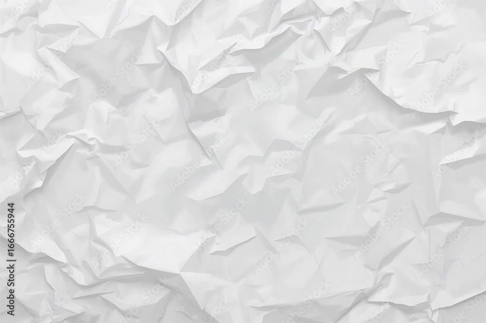 Fototapeta premium Wrinkled white paper surface seen from above, featuring texture and abstract pattern