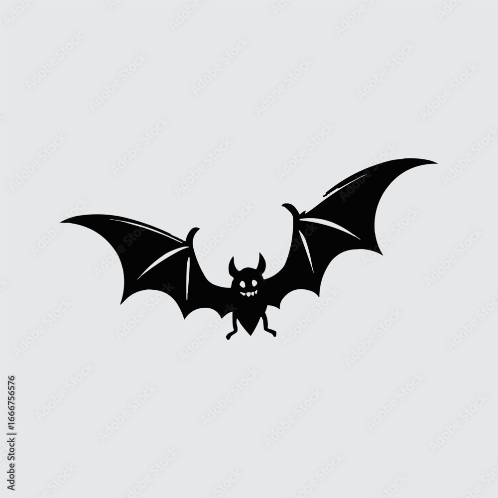 Fototapeta premium Dark Bat Silhouette: A minimalist silhouette of a bat against a muted backdrop. Depicting its extended wings, capturing its eerie nature, evoking a sense of mystery and intrigue.