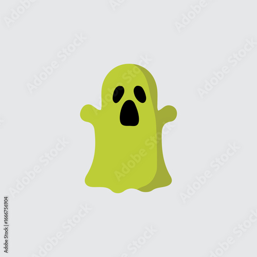 Spooky Green Ghost: A minimalist illustration of a cartoon ghost, rendered in shades of green, evokes a sense of playful spookiness, perfect for Halloween-themed projects and designs.