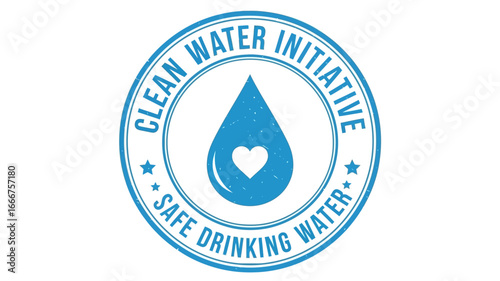 Blue circular logo representing a clean water initiative with a water drop and heart symbol, promoting safe drinking water and environmental awareness