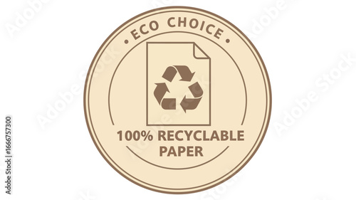 Eco-friendly choice emblem symbolizing 100% recyclable paper, a perfect graphic for sustainability initiatives and environmentally conscious product branding
