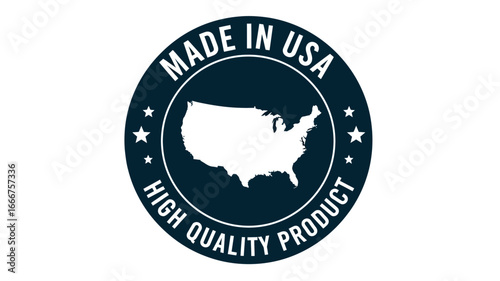 Premium American manufacturing emblem representing superior merchandise standards and domestic production excellence, ideal for product branding and quality assurance