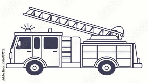 Line art illustration of a fire truck with an extended ladder