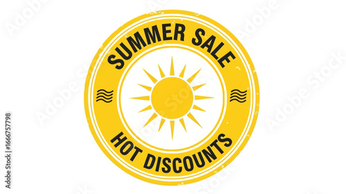 Bold circular yellow artwork showcasing a bright sun emblem, perfect for highlighting exceptional seasonal price reductions and attractive limited-time offers