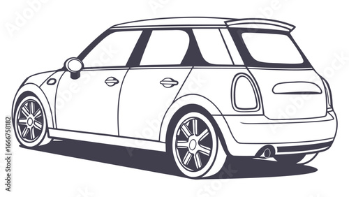 Line drawing of a compact hatchback car from the rear