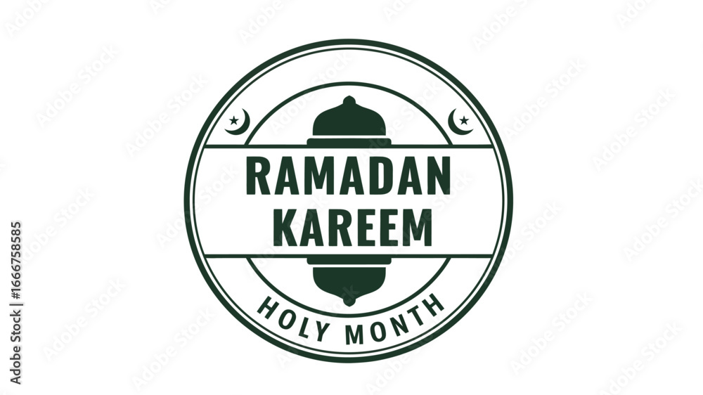 Fototapeta premium Classic circular badge design symbolizing the revered Islamic holy month of Ramadan, adorned with a traditional lantern and crescent moon symbols for cultural celebration