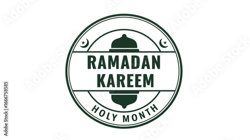 Classic circular badge design symbolizing the revered Islamic holy month of Ramadan, adorned with a traditional lantern and crescent moon symbols for cultural celebration