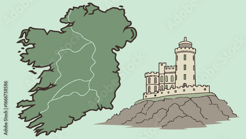 Map of Ireland and a Coastal Lighthouse country geography
