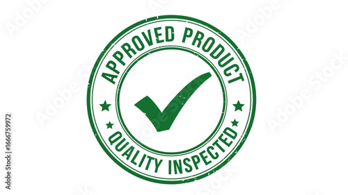 Green circular stamp illustration featuring a prominent checkmark, symbolizing an approved and quality inspected product, ideal for certified merchandise branding artwork or business labeling