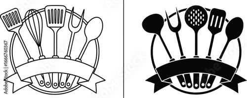 Cooking utensils vector art kitchenware restaurant logo design set