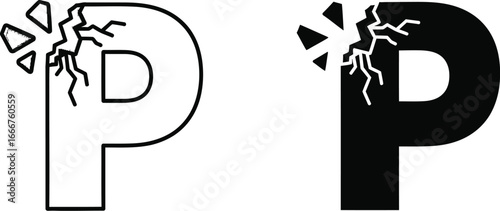 Broken letter p vector graphic design for logo and typography use