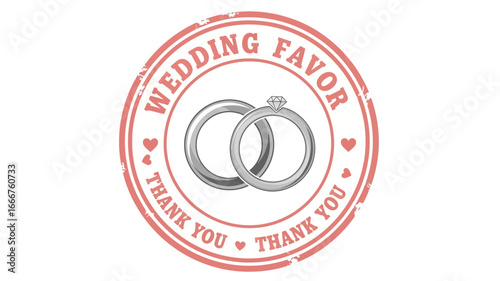 Delightful circular stamp design featuring intertwined wedding rings, symbolizing love and commitment, perfect for wedding favors and expressing heartfelt gratitude