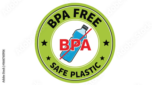 Green circular 'BPA FREE' and 'SAFE PLASTIC' label, indicating chemical-free and secure product materials with a crossed-out bottle icon for consumer health assurance