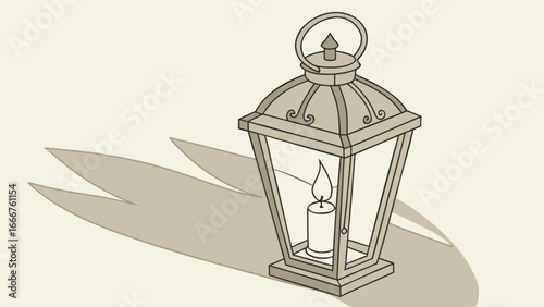 Old-fashioned lantern with lit candle and shadow vintage