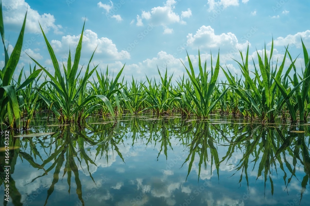 Obraz premium Reflection during daylight in a rice field