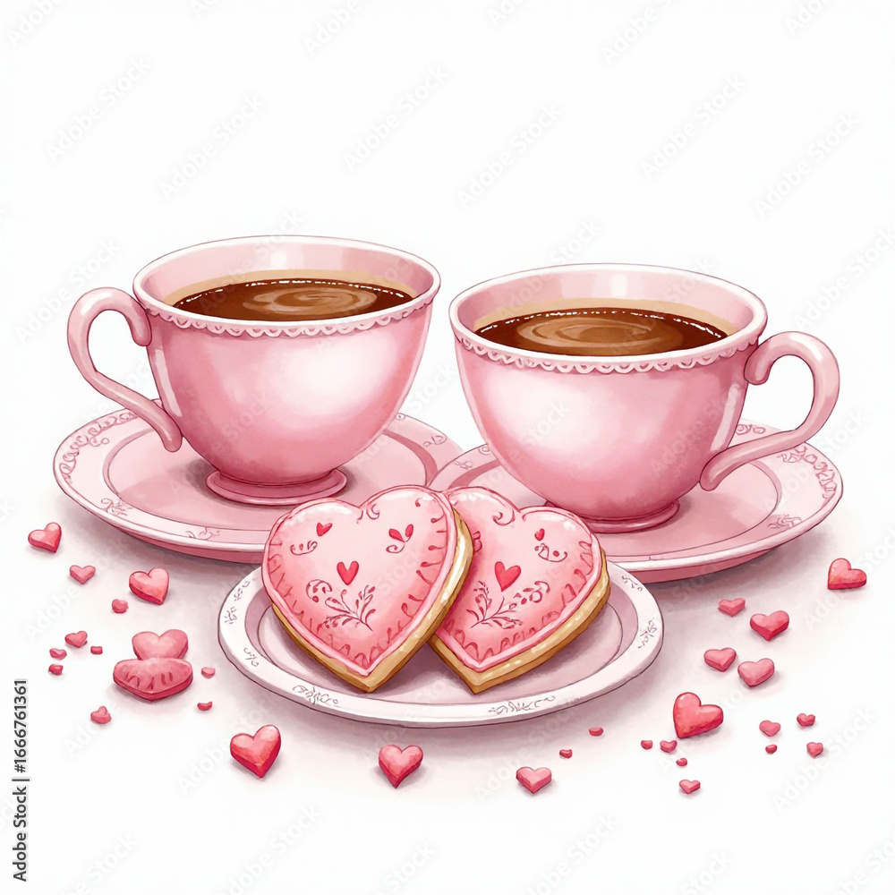 Fototapeta premium Coffee, chocolate, drinks, pink cups, pink coffee cups Generative AI1