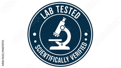 Elegant vintage circular badge with a microscope icon, emphasizing rigorous laboratory testing and scientific verification for quality, safety, and certified product standards