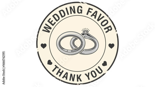 Charming vintage wedding favor thank you stamp design featuring elegant interlocked rings and heart accents, perfect for event stationery and keepsakes