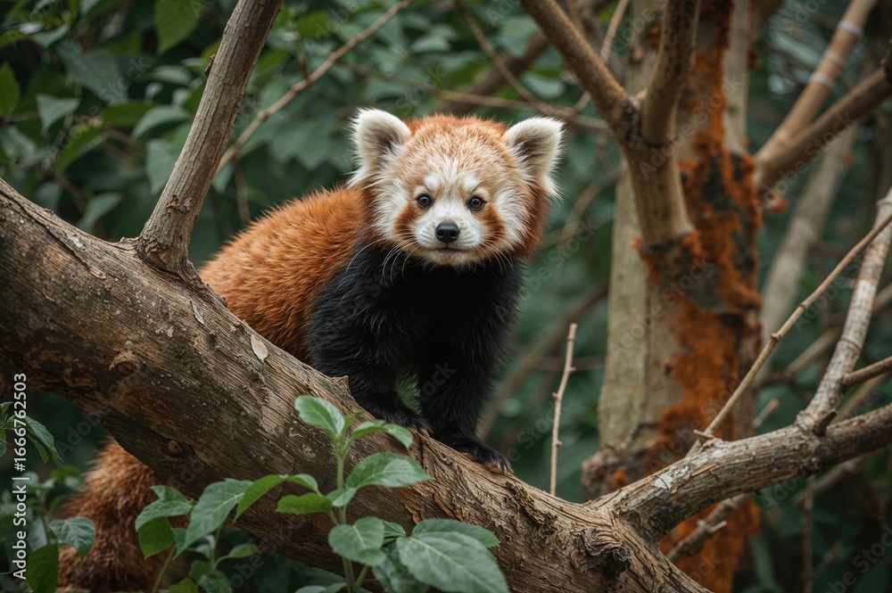 Naklejka premium Adorable Red Panda Residing in a Zoo Environment