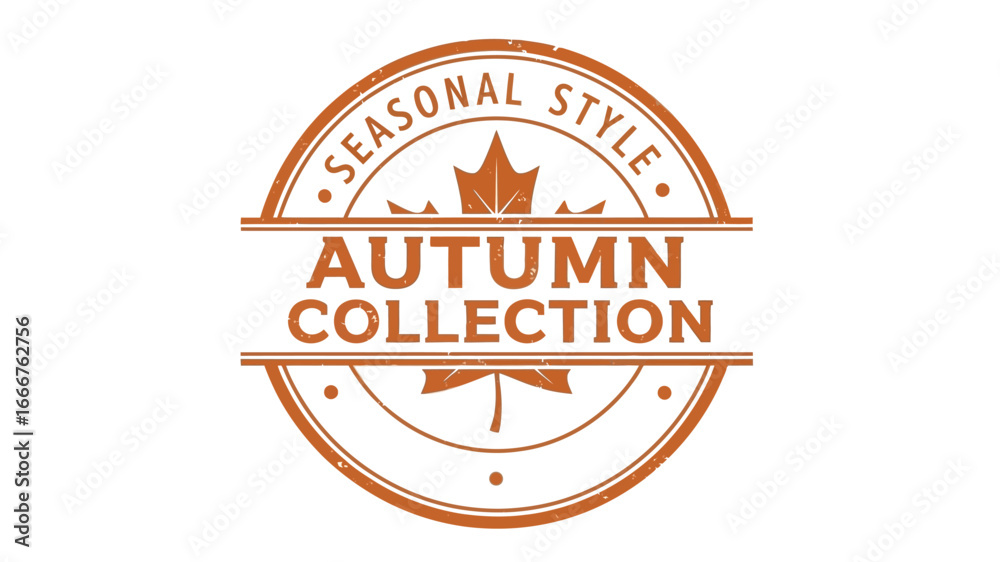 Obraz premium Artistic circular emblem illustration capturing the essence of the fall season, featuring a prominent maple leaf and a stylish, distressed vintage aesthetic for branding