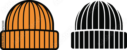 Beanie hats vector illustration winter fashion headwear orange black