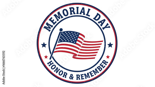Patriotic circular emblem featuring the American flag and text 'Memorial Day Honor & Remember' on a clean white background, symbolizing national remembrance and tribute