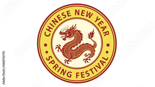 Vibrant traditional Chinese New Year and Spring Festival design featuring a majestic dragon, symbolizing good fortune and celebration for the holiday
