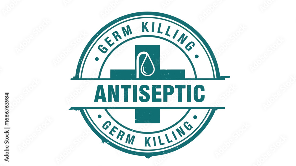 Fototapeta premium Circular medical health care design graphic featuring antiseptic and germ killing properties, symbolizing hygiene and disinfection for branding and product labels, isolated on white