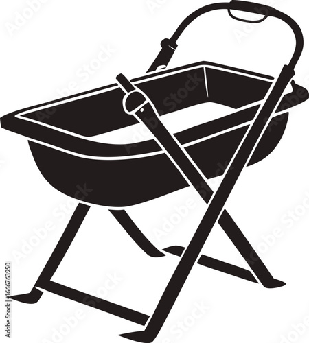 Simple silhouette of a baby bassinet on a stand