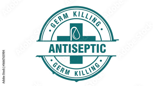 Circular medical health care design graphic featuring antiseptic and germ killing properties, symbolizing hygiene and disinfection for branding and product labels, isolated on white