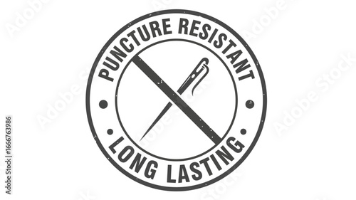 Abstract vector emblem symbolizing robust durability and advanced puncture resistance, ideal for modern protective material design and long-lasting product applications across various industries
