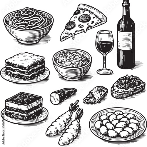 italian food hand-drawn