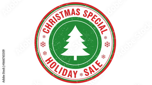 Vintage style festive Christmas sale emblem with a minimalist tree icon, ideal for holiday marketing and promotional campaigns