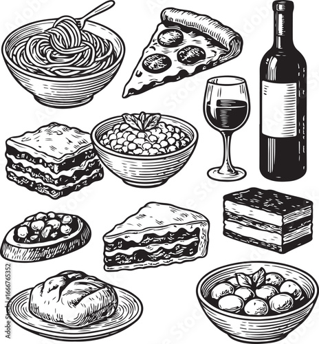italian food hand-drawn
