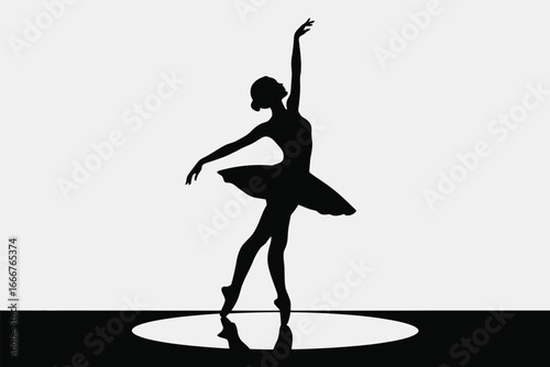 Graceful ballerina silhouette performing on stage with spotlight, a symbol of elegance, artistry, and classical dance