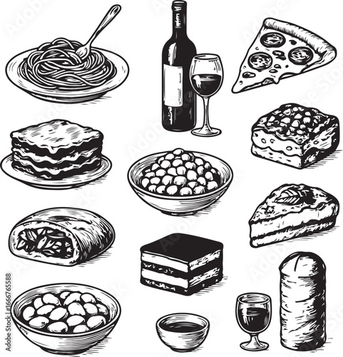 italian food hand-drawn