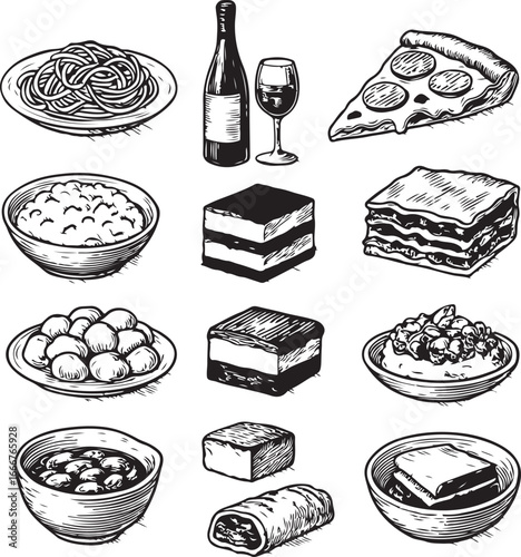 italian food hand-drawn