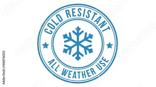 Circular badge illustration featuring a stylized snowflake, signifying superior cold resistance and suitability for all-weather conditions, ideal for product branding and technical specifications