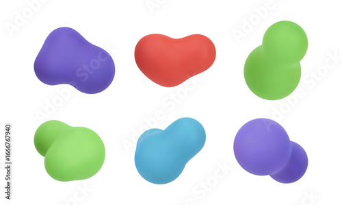 Colorful 3D morphing balls. Vector isolated liquid blobs, lava lamp elements art design. Abstract fluid metaballs. Spherical shapes and forms, floating paint drops. Bubbles in flight