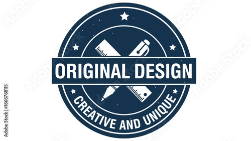Emblematic badge of original design, celebrating creativity, uniqueness, and artistic craftsmanship with vintage styling