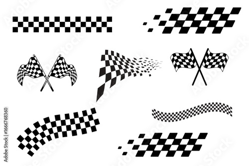 Set of Race flags icons, checkered pattern lines