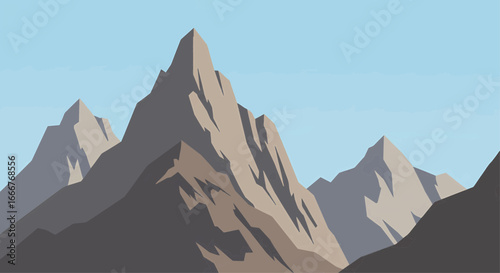 Majestic Mountain Peaks Against a Clear Blue Sky in a Stylized Illustration