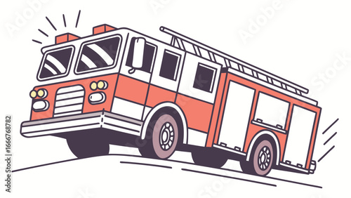Red and white fire truck driving on a road fire engine