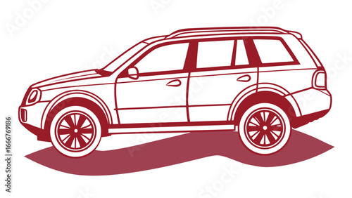 Red outline of an SUV on a white background sport utility vehicle