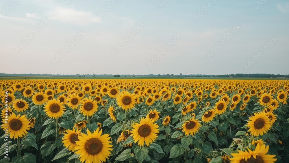 Obraz premium Stunning sunflower meadow under an overcast sky during the winter months