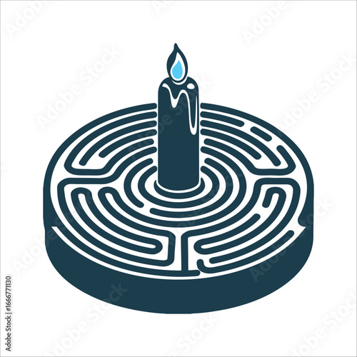 Labyrinth with Candle: Inner Journey, Guidance Solitary Witch Spiral labyrinth with a lone candle at its center introspective focus