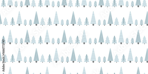 Seamless holiday pattern, Christmas trees. Minimal art banner, poster. Holiday background for wrapping paper, wallpaper